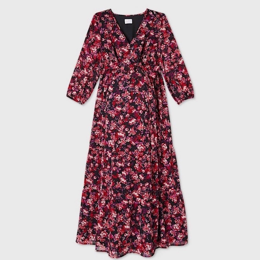 Isabel Maternity 3/4 Sleeve Chiffon printed flowy Floral Tiered Dress M NWT